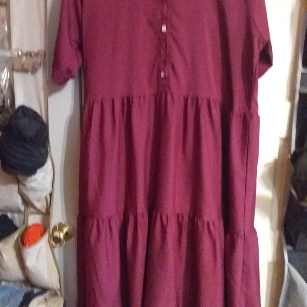Tiered Button-Front Maxi Dress in Wine
